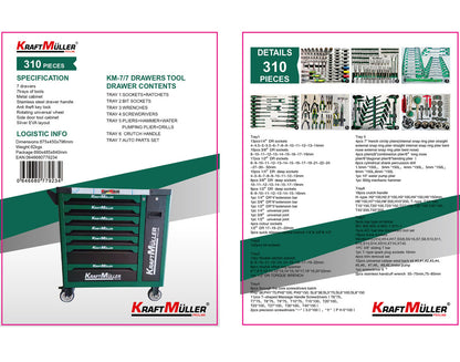 Professional trolley with 310 pcs tools