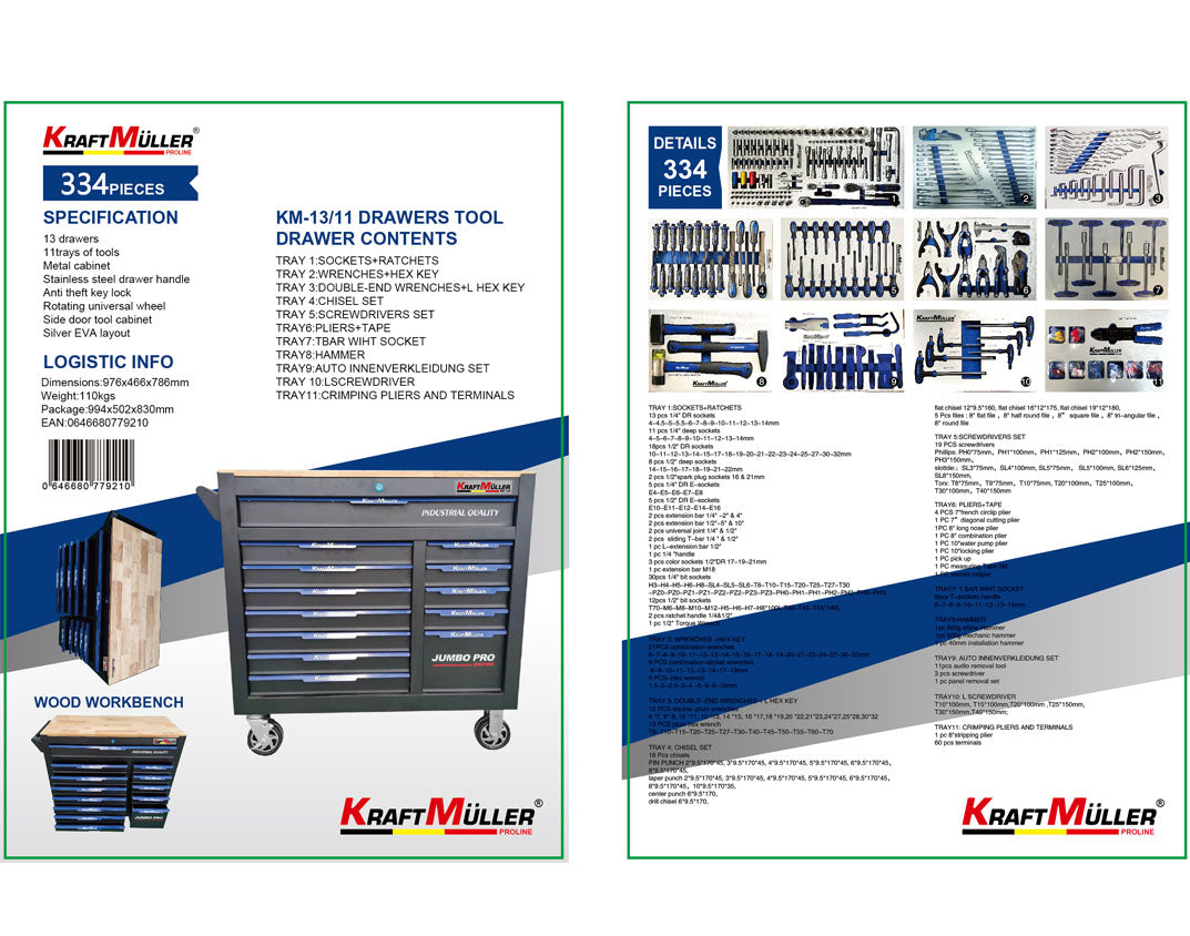 Professional trolley with 334 pcs tools